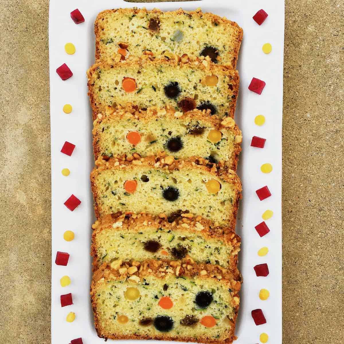 Sliced funfetti zucchini bread.