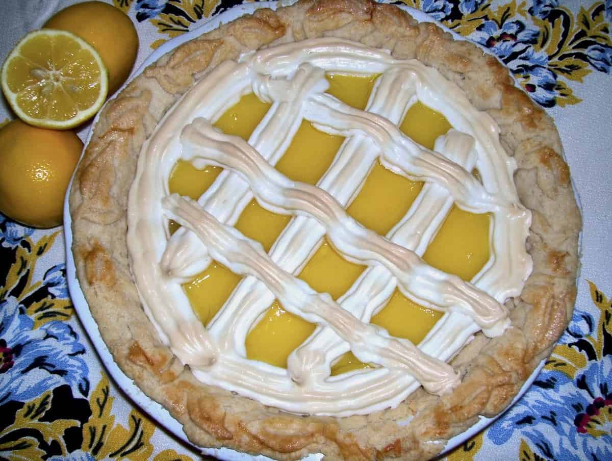 Lattice lemon meringue pie.