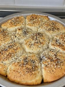 Baked biscuits in a pan.