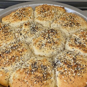 Baked biscuits in a pan.