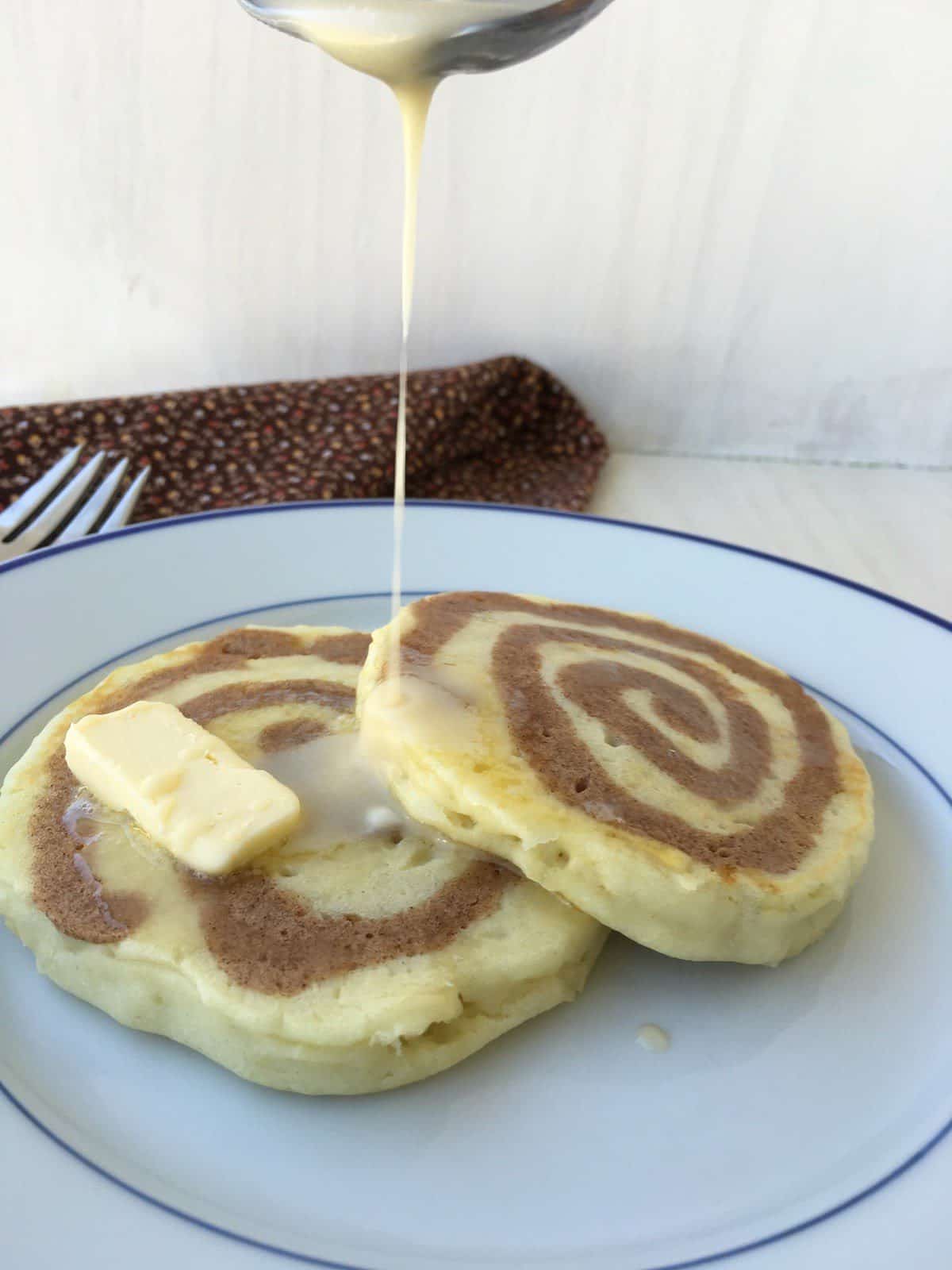 Cinnabon pancakes and cream cheese syrup.