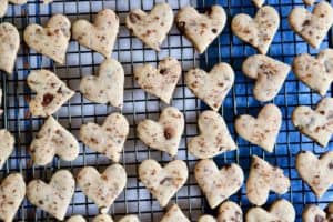 heart shaped shortbread cookies cooling