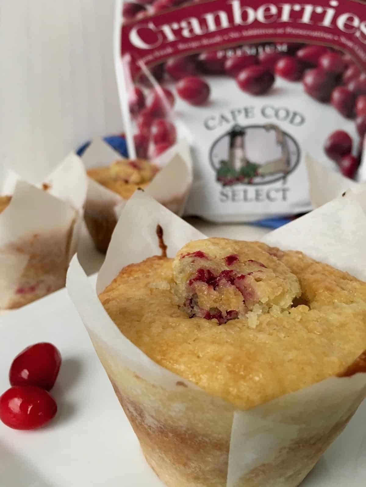 Cranberry lemon muffins with product package is a best cranberry recipe.