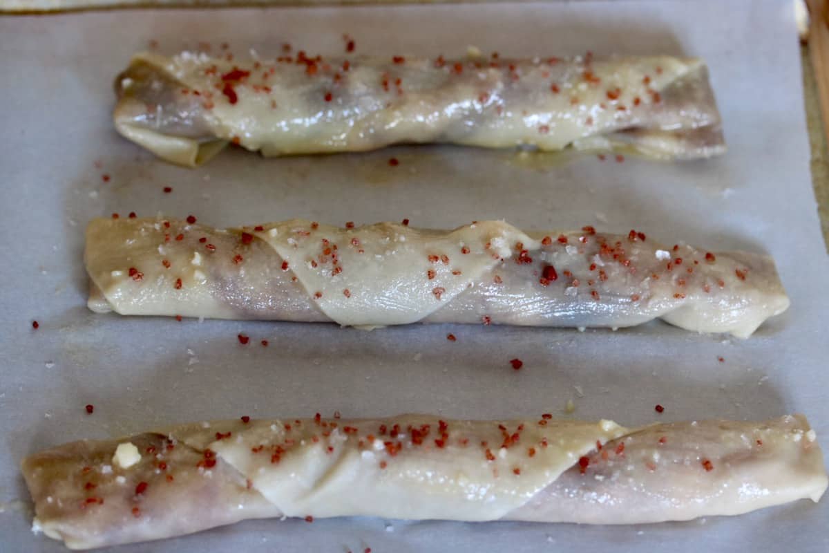 Eggrolls ready to bake.