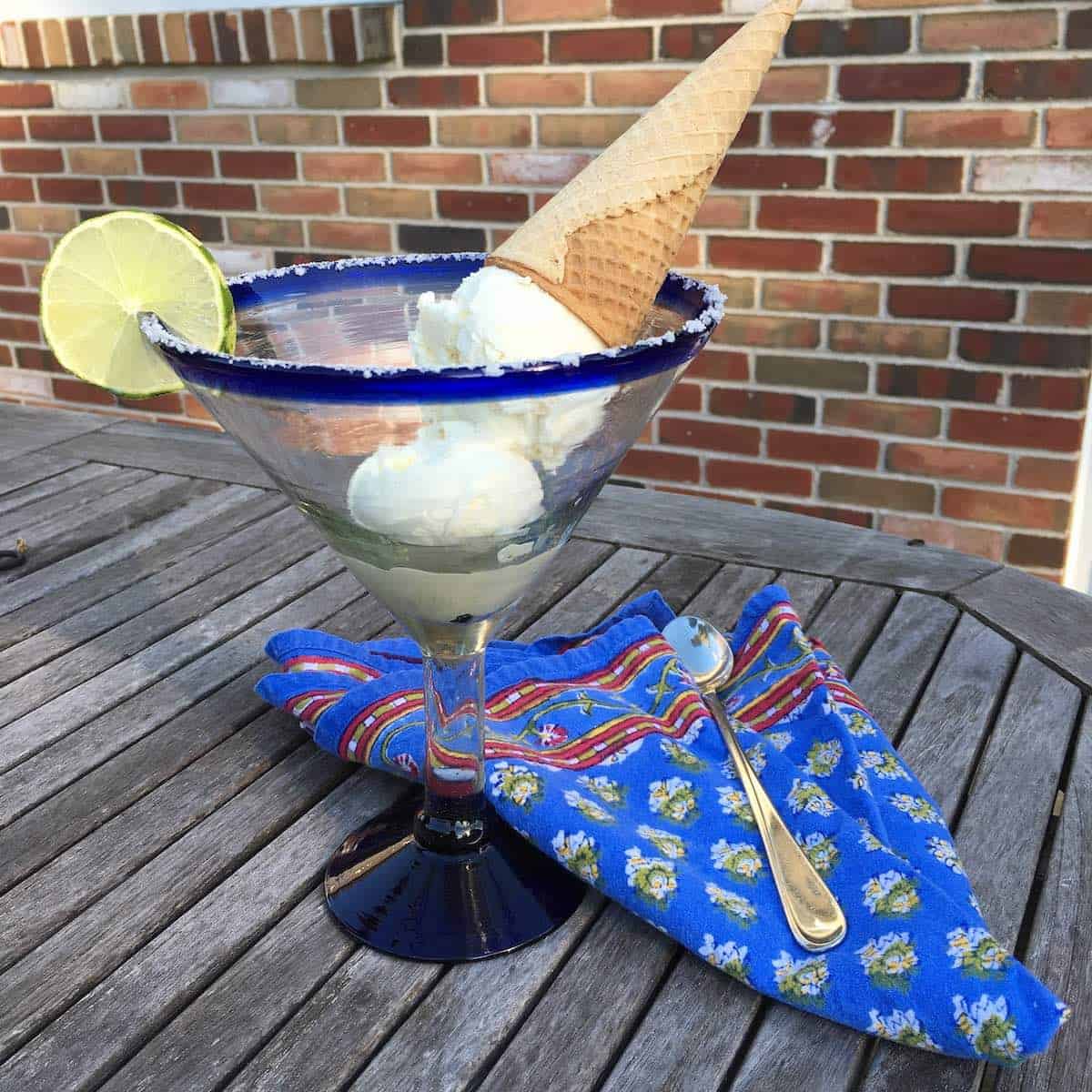 Frozen margarita time  ice cream cone in a margarita glass.