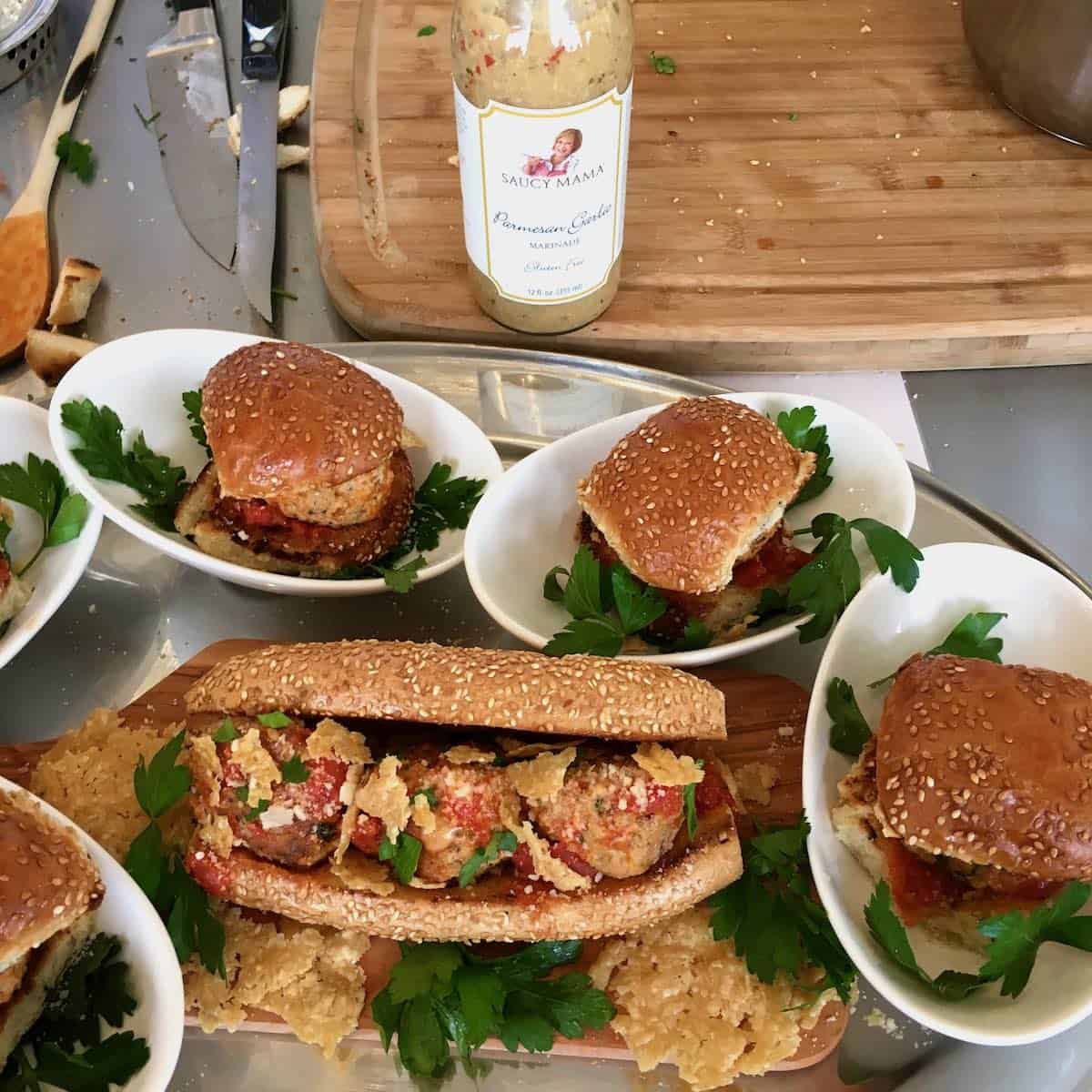 What's meant to be with blended mushroom meatball sandwiches.