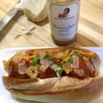 Fontina Stuffed Chicken Mushroom Meatball Sub with Crispy Cheese Frico.
