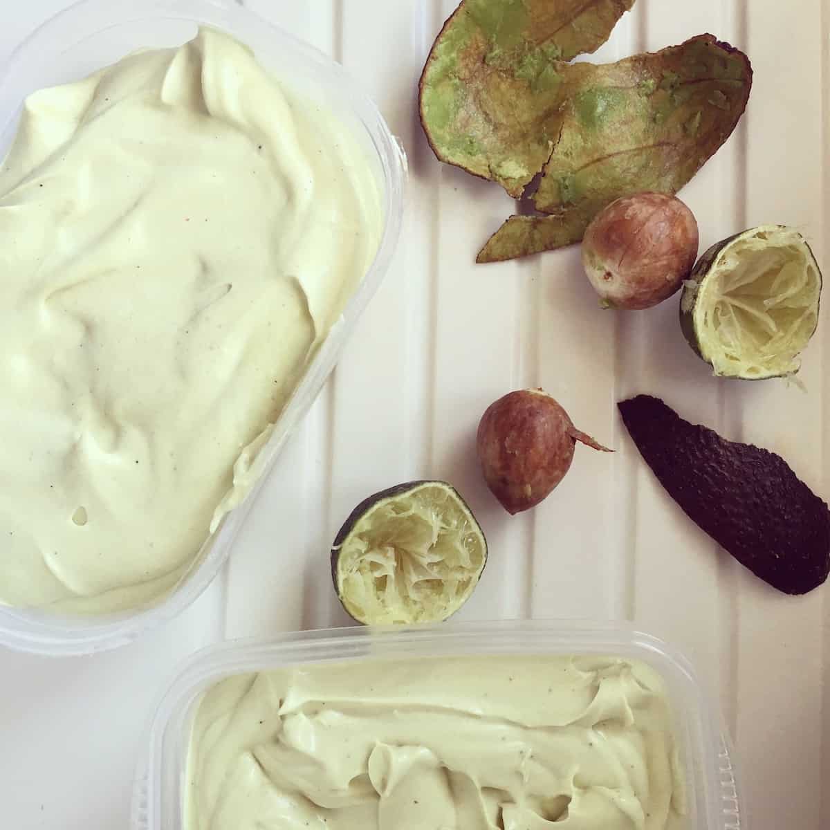 Avocado ice cream with used up ingredients.
