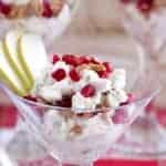 roasted pear fool crunch served in martini glass
