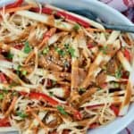 Serving dish with pear pad Thai salad.
