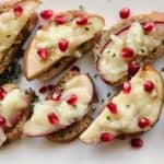 pear crostini on serving platter