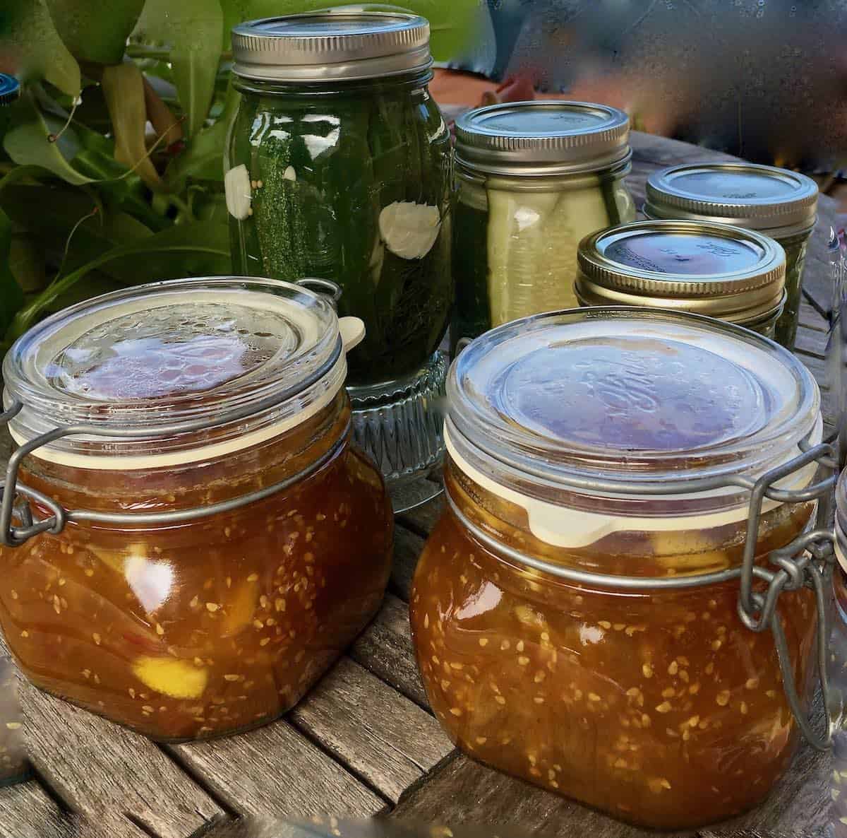 Pickles and jam jars.