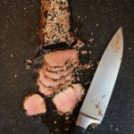 Sliced sesame pork tenderloin.