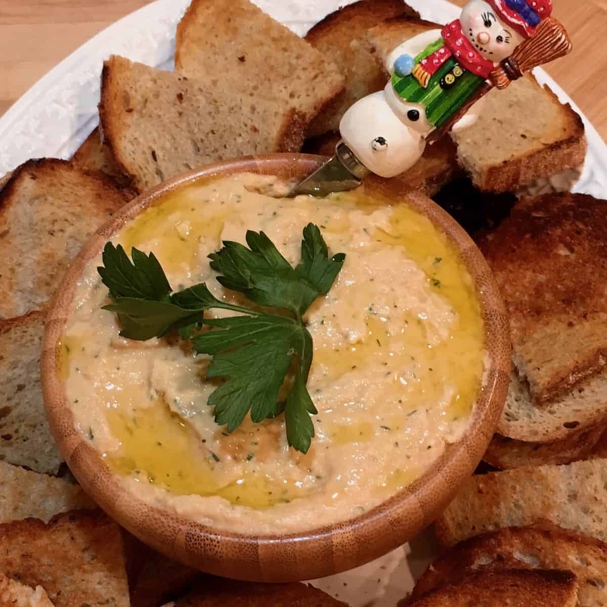 Smoke trout spread with crostini.