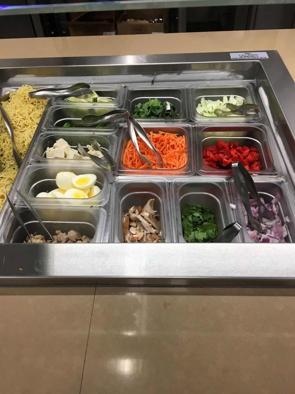 Choices of ingredients on noodle bar.