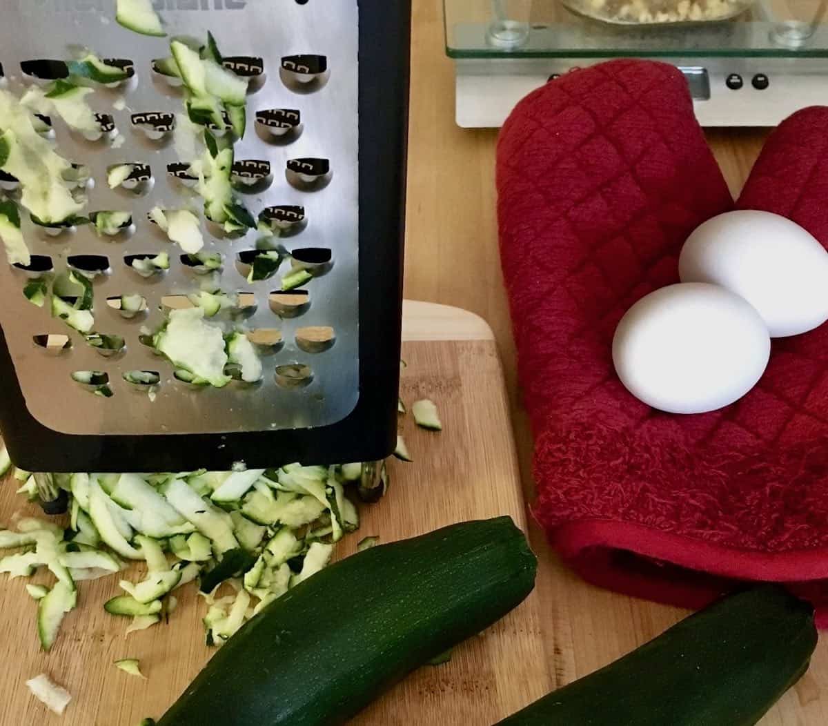 Grated zucchini and eggs.