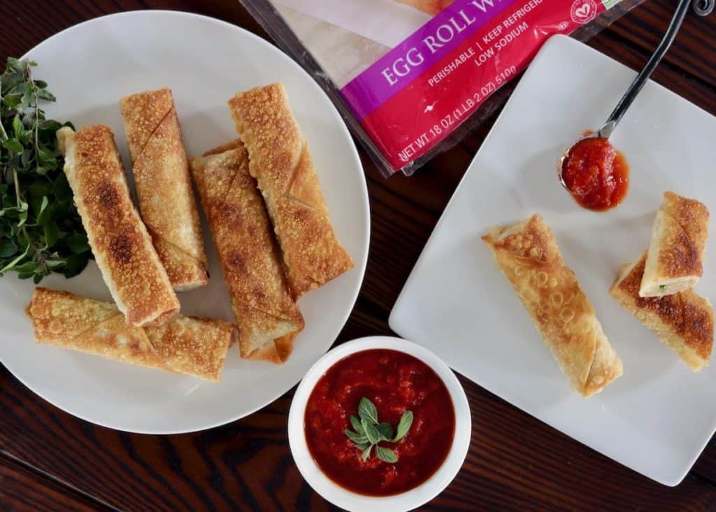 egg rolls plated with product wrapper