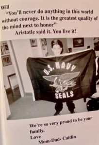 Our letter to Will. Will holding Navy SEALS sign.