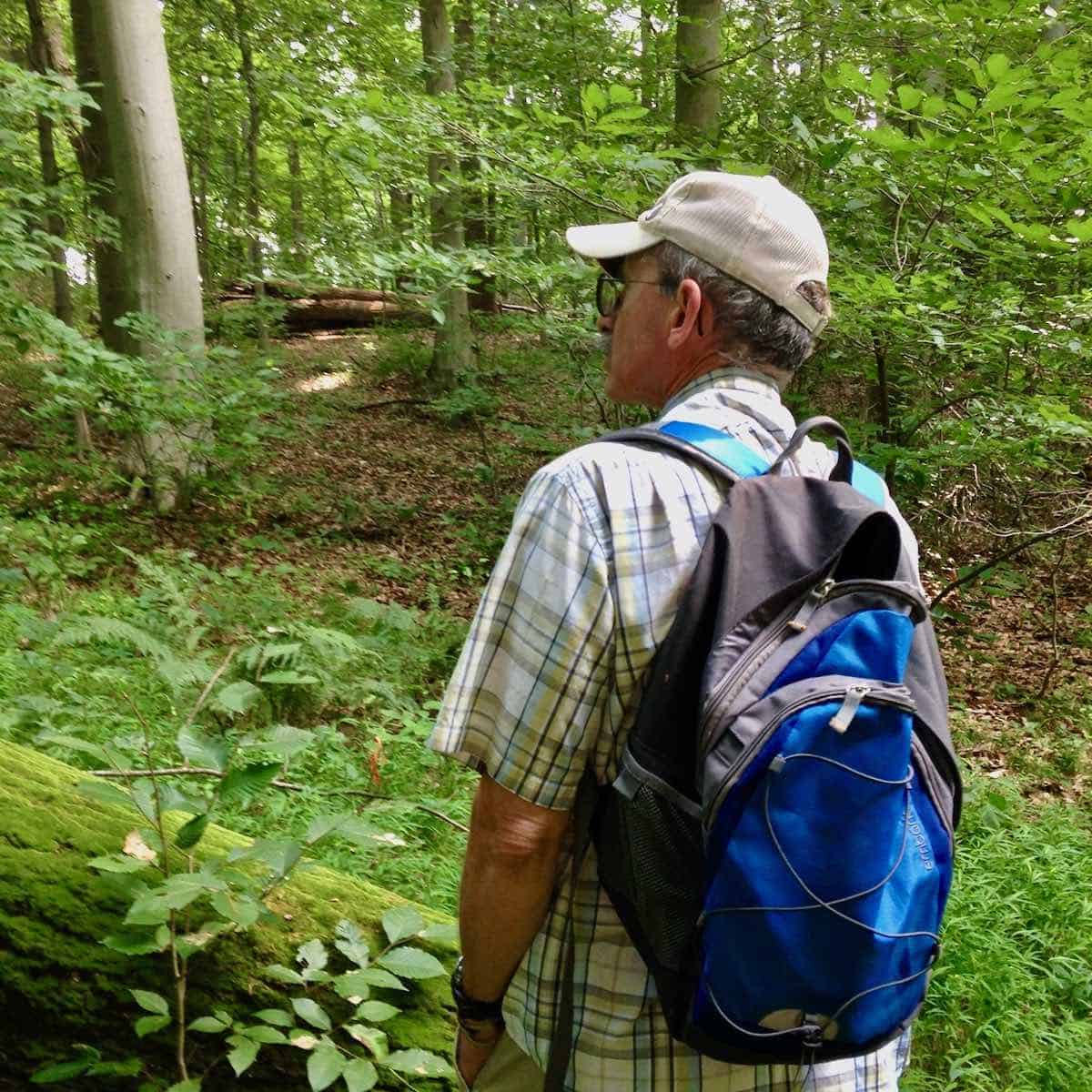 My husband hiking.