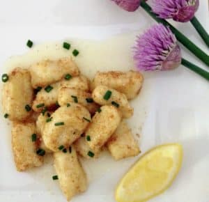 Ricotta Chive Gnocchi Recipe with brown butter and chive sauce.