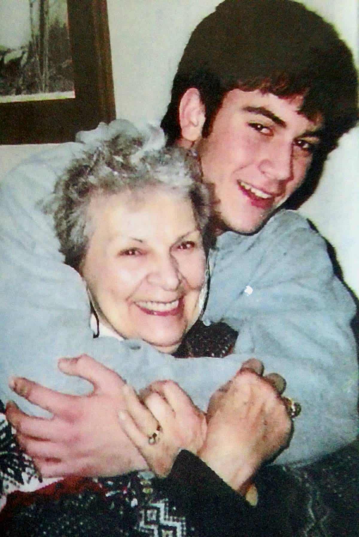 My son hugging his grandmother.