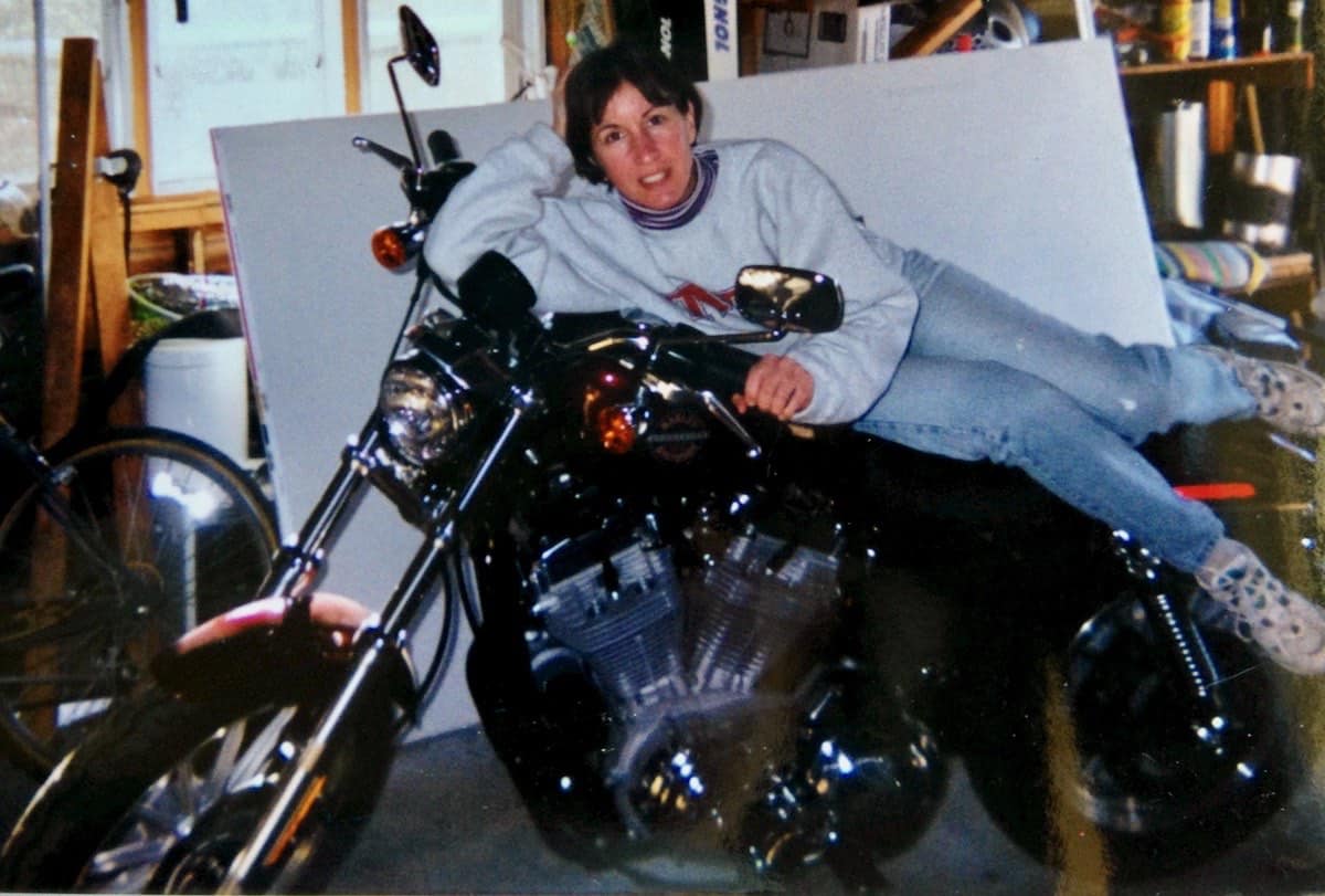 Me and my cherry apple red Harley happy food memories.