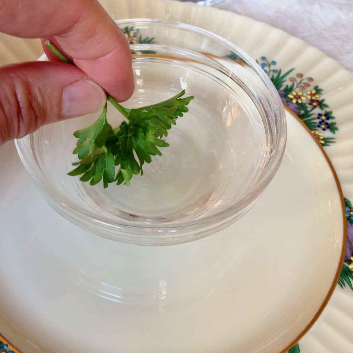 Dipping Spring greens in salty water.
