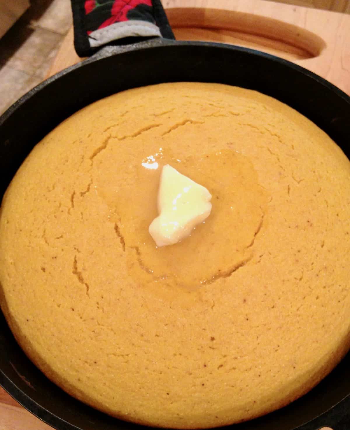 skillet pumpkin cornbread with butter
