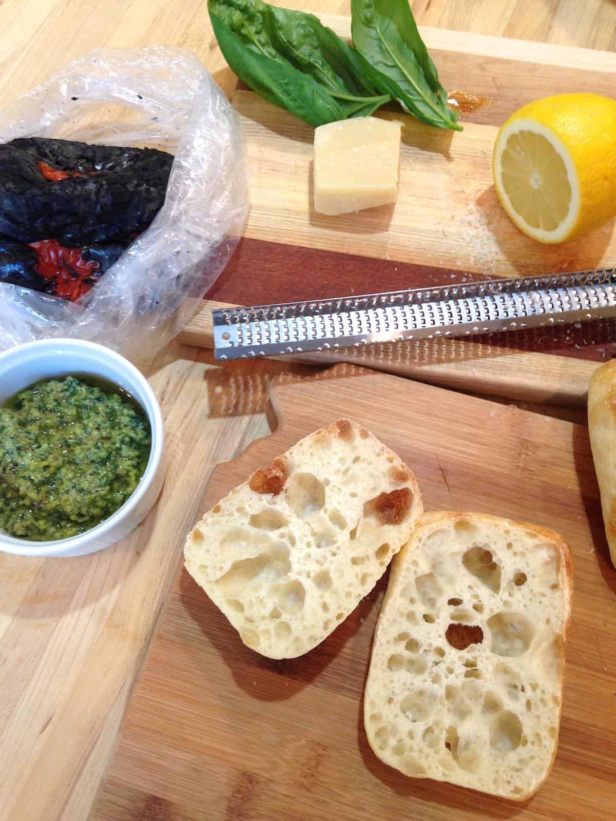 Italian sandwich ingredients.