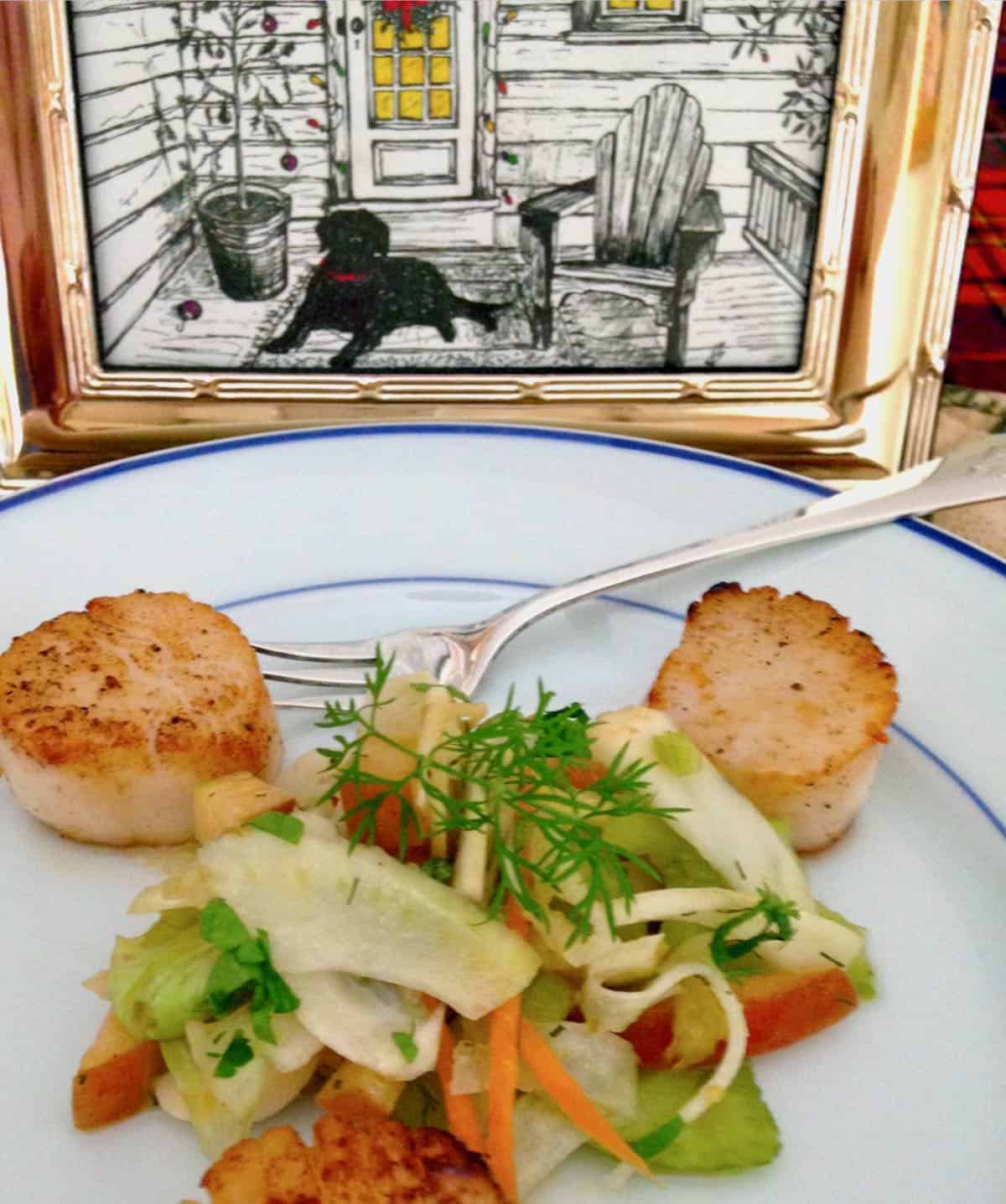 Start the feast of the 7 fishes with seared scallops and fennel apple slaw.