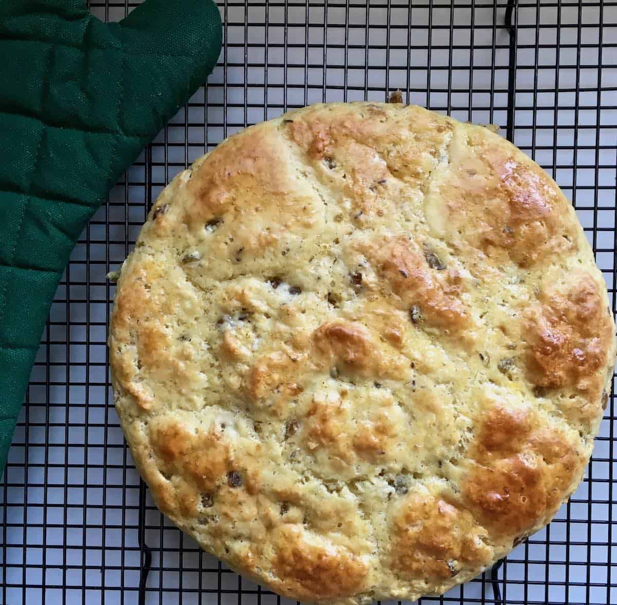 Irish soda bread on rack.