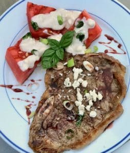 grilled steak and watermelon wedge salad
