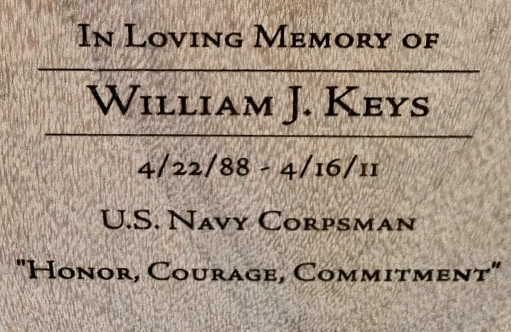 In Loving Memory of William J. Keys bench inscription