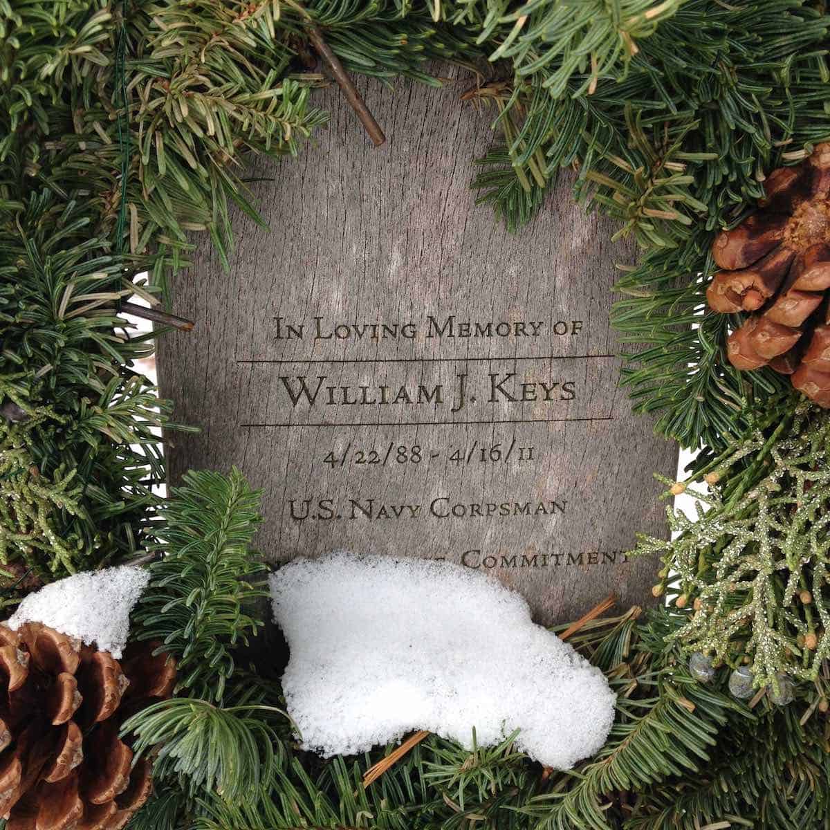 Will's Bench with a wreath
