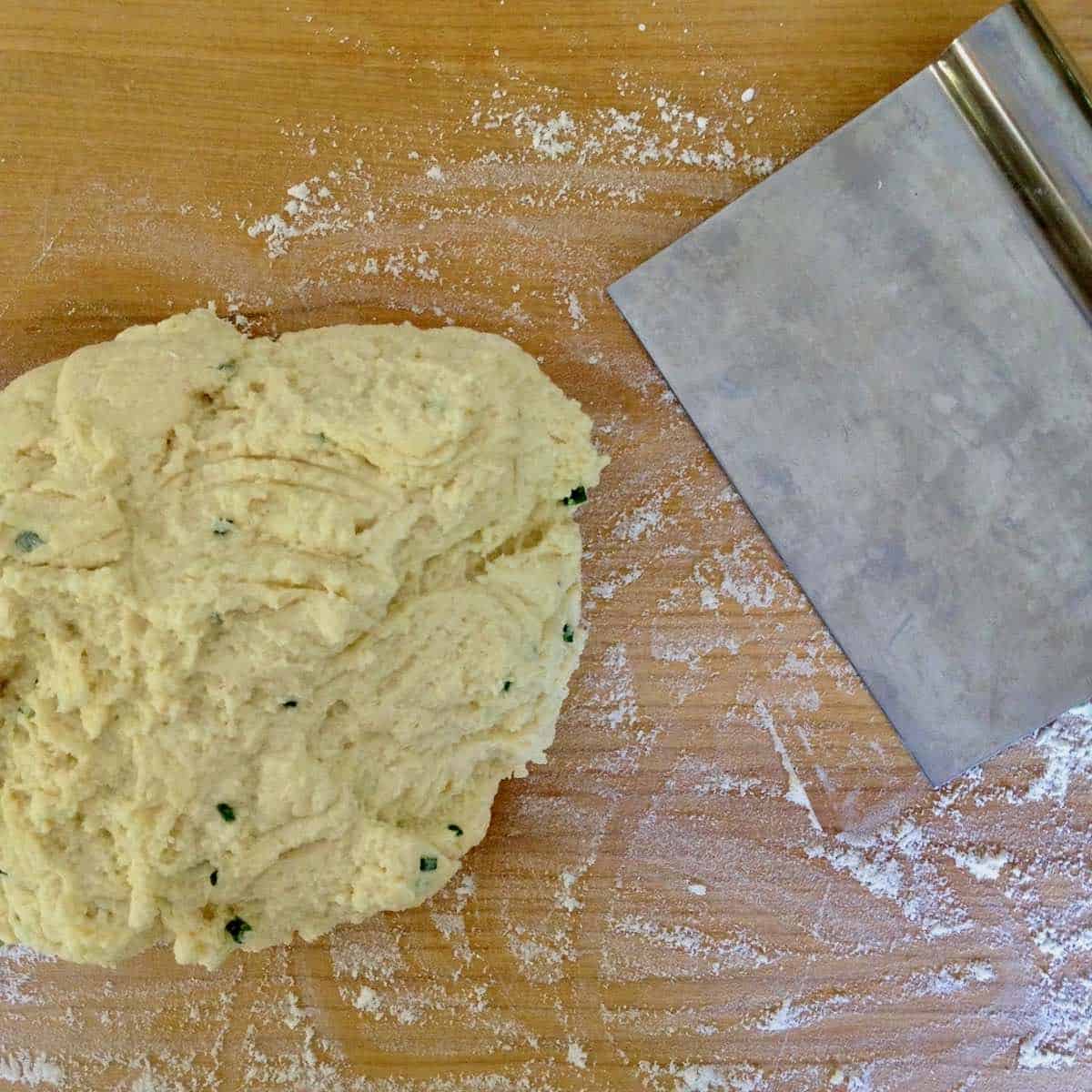 Gnocchi dough and scraper.