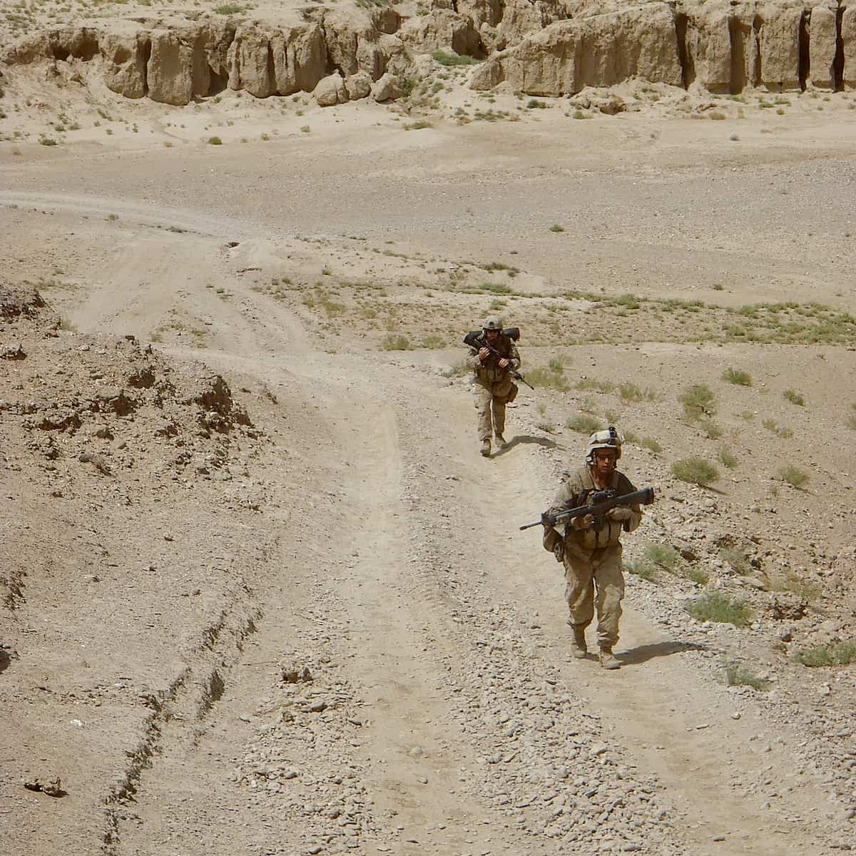 Marines marching in Afghanistan.