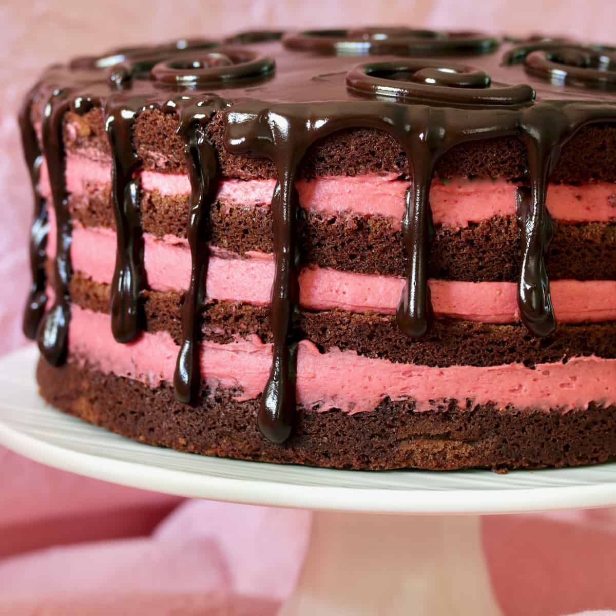 Chocolate drip layer cake.