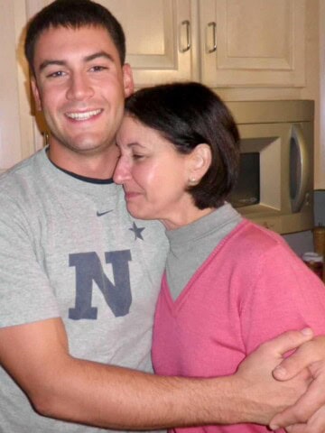 My son hugging me.