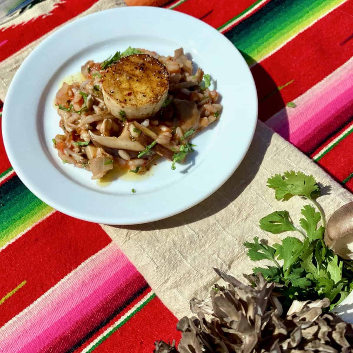 Cantina style mushroom risotto with royal trumpet scallops.