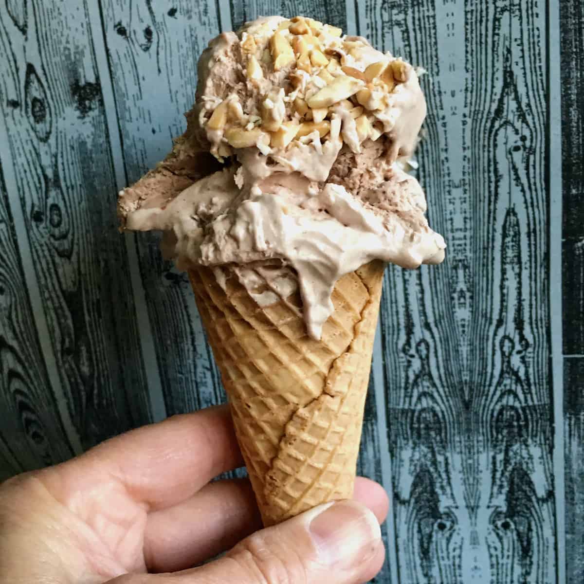 Almond ice creamm cone.