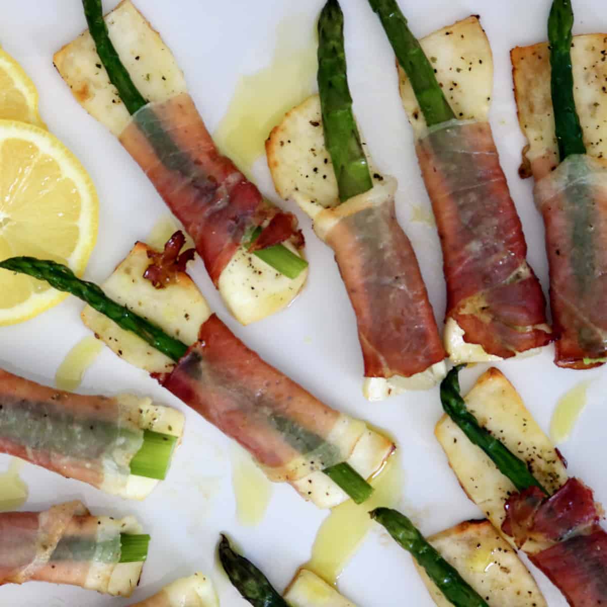 Paneer, proscuitto & asparagus tapas.