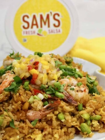 Sheet Pan Salsa Shrimp Fried Rice.