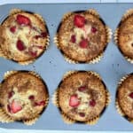 Fresh picked strawberry rhubarb muffins.