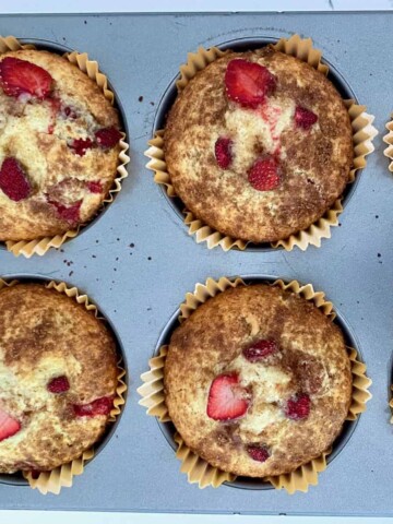 Fresh picked strawberry rhubarb muffins.
