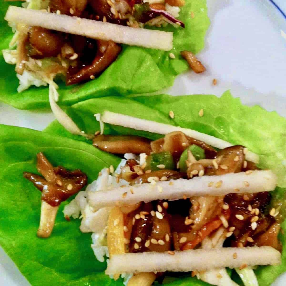 Korean mushroom lettuce wraps.