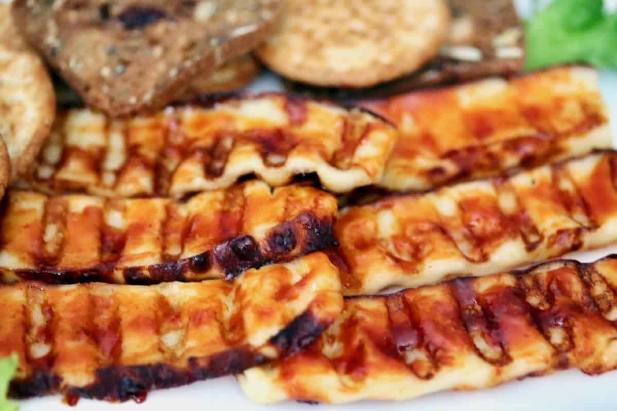 Healthier Holiday Cheese Board grilled and glazed cheese.