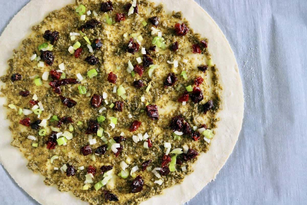 Pesto on pastry.