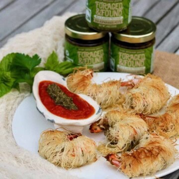 Kataifi wrapped shrimp.