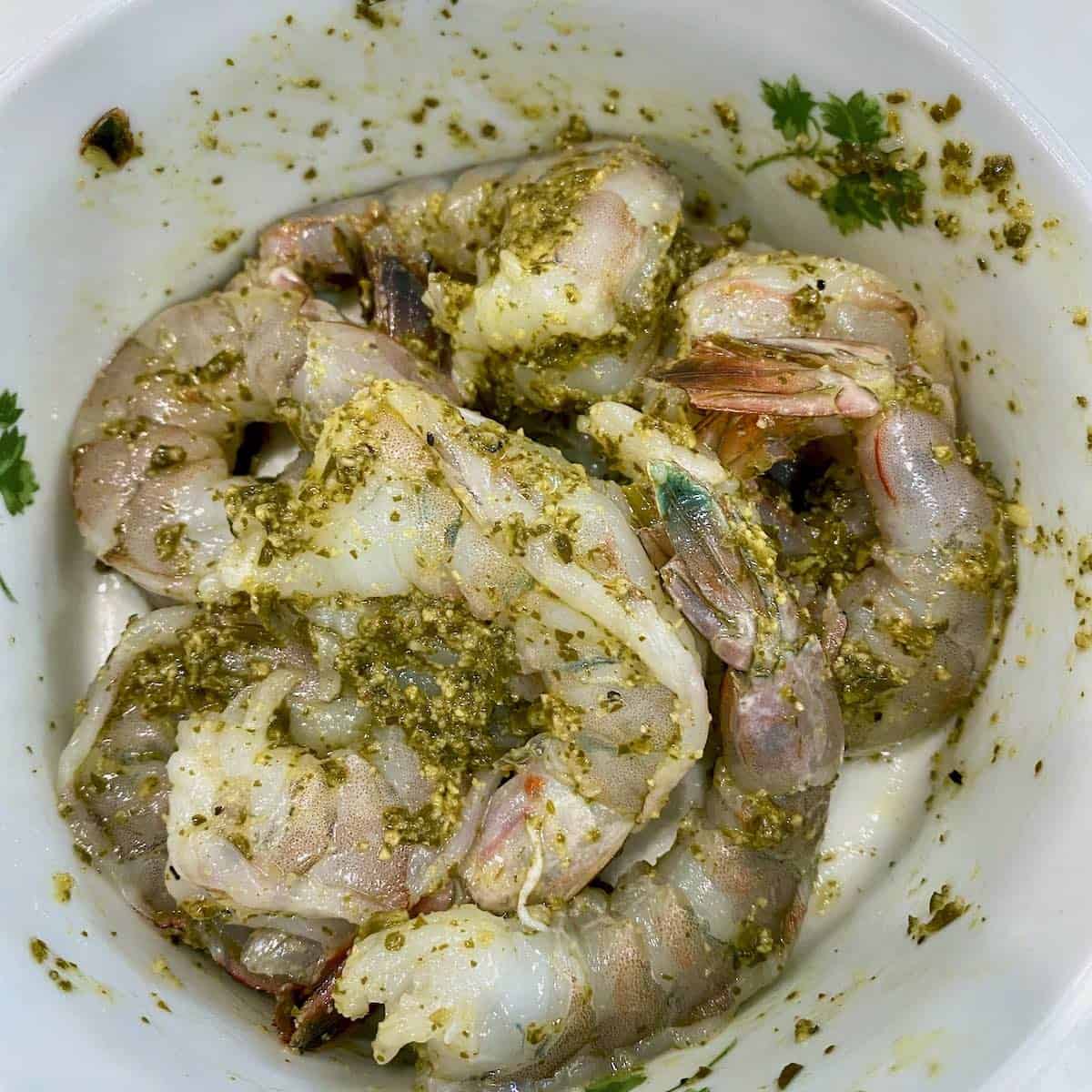Pesto marinated shrimp.