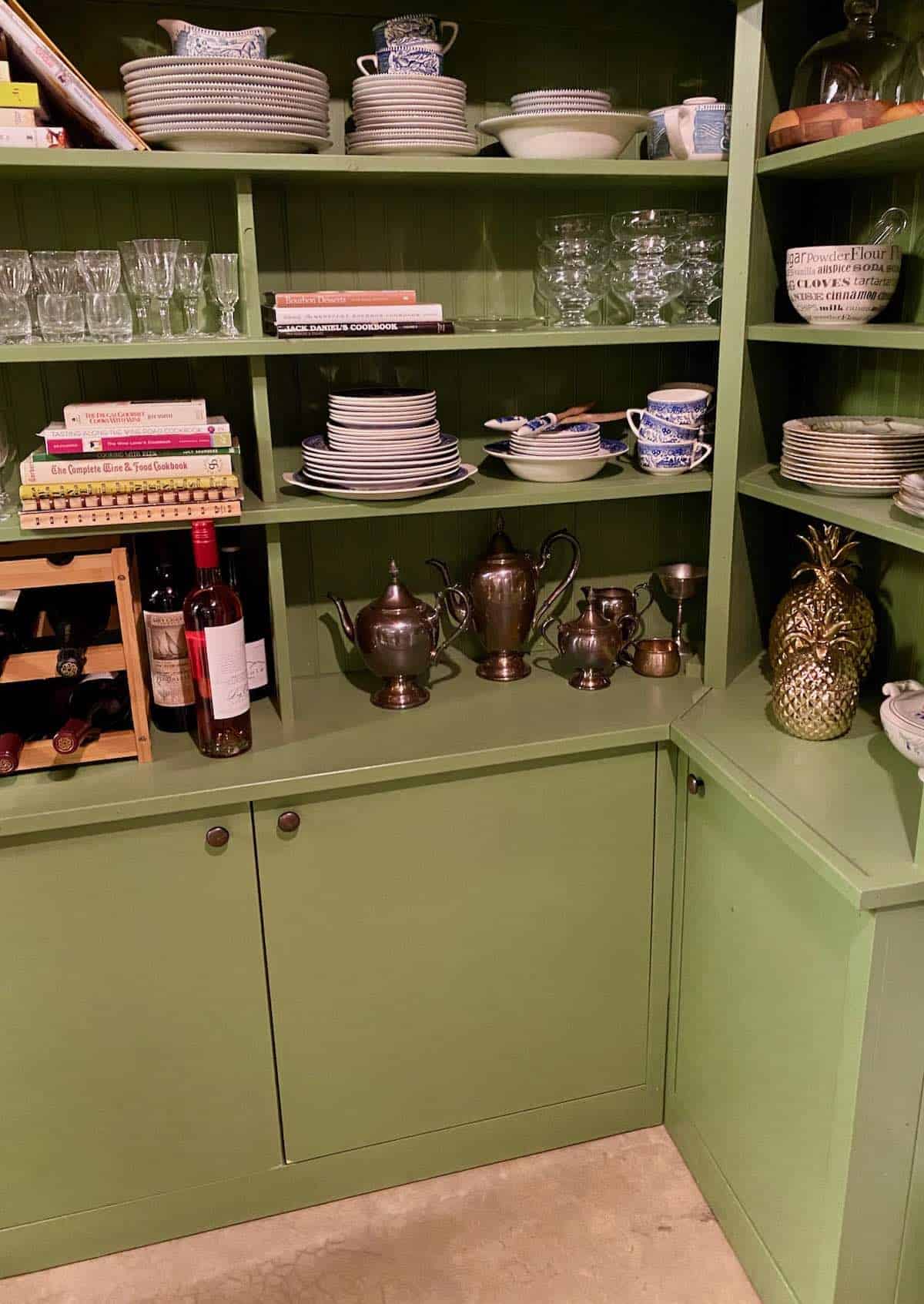 shelves with treasured serving pieces